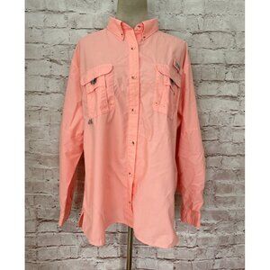 Columbia Womens PFG Bahama Fishing Shirt Coral Vented Long Sleeve Size 2X